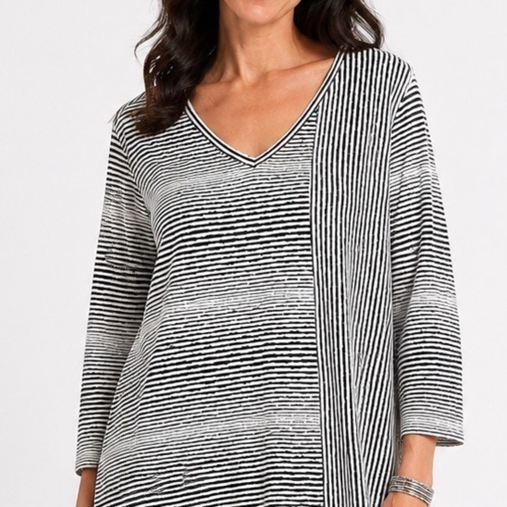 Habitat Black White Mixed Stripe V-Neck 3/4 Sleeve Top Large 54148 Art to Wear